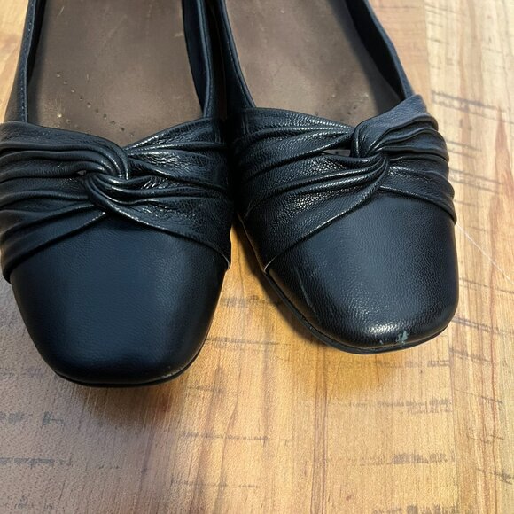 Clarks Candra Gleam Twist Leather Black Comfortable Ballet Flats - Picture 3 of 14